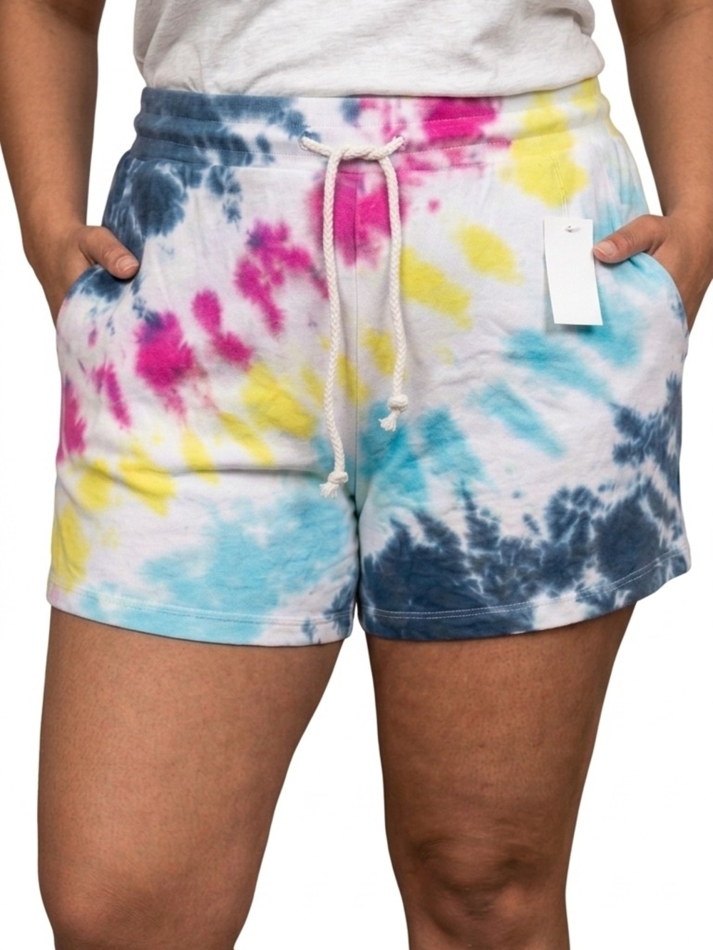 Tie-Dye Cotton Drawstring Women’s Shorts - Multicolor With Pockets